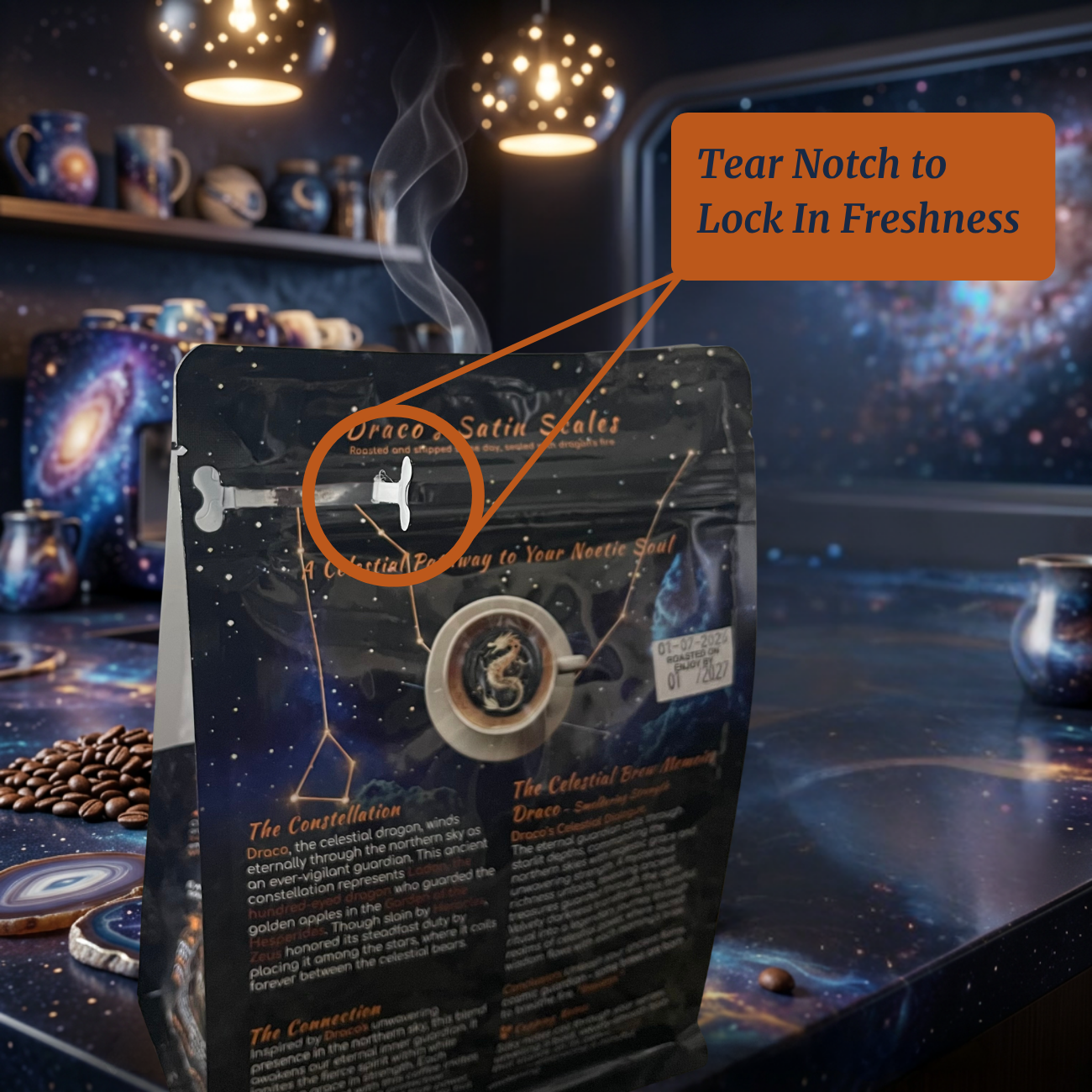 Noetic Soul Coffee bag easy-open tear notch